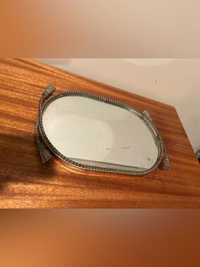 vintage Oval Mirror Vanity Tray Metal Rope Tassels